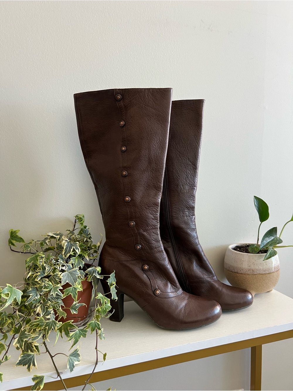Miz Mooz Brown Knee-High Button Leather Boots